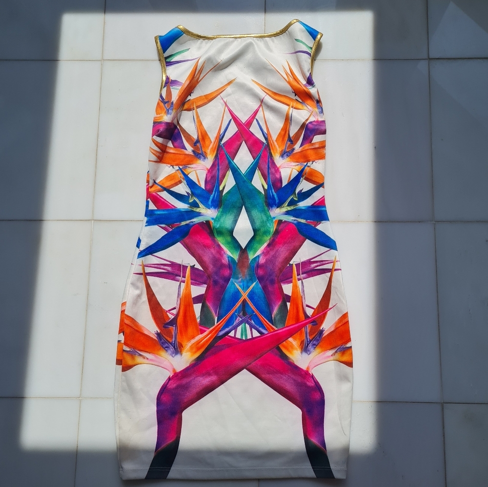 Roberto / Just Cavalli Style Unbranded Vibrant Multicolor Bird Of Paradise Dress